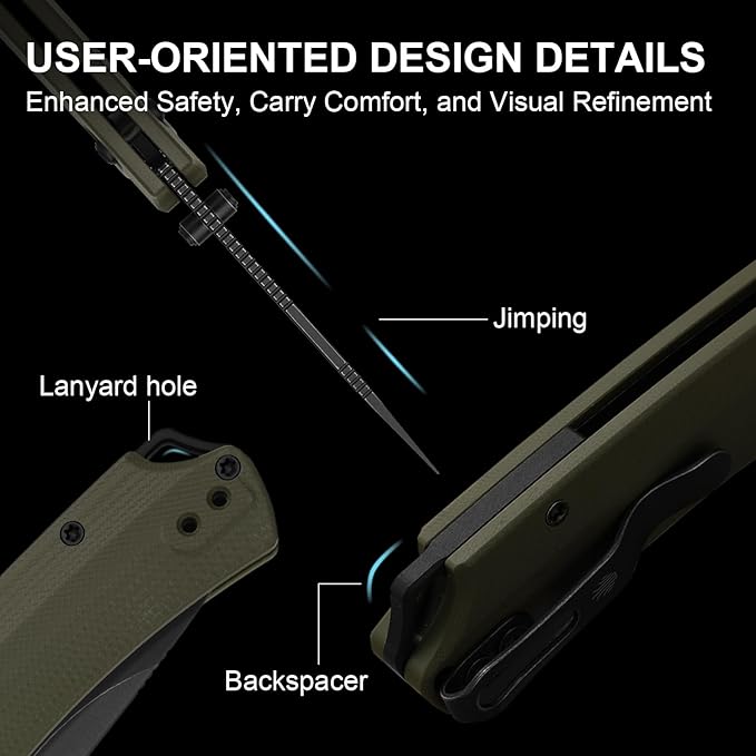 Kizer T1 CD EDC Pocket Knife 3.2 D2 Steel Drop Point Folding Knives with Olive Green G10 Handle Sided Thumb Studs Opener Clutch Lock for Camping Hiking Fishing V3490.2CM1