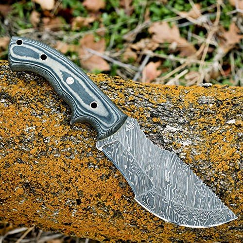 Forseti Steel Ironside Damascus Steel Tracker – 9.75” Survival Knife – Viking-Inspired Micarta Handle and Raindrop Damascus Pattern