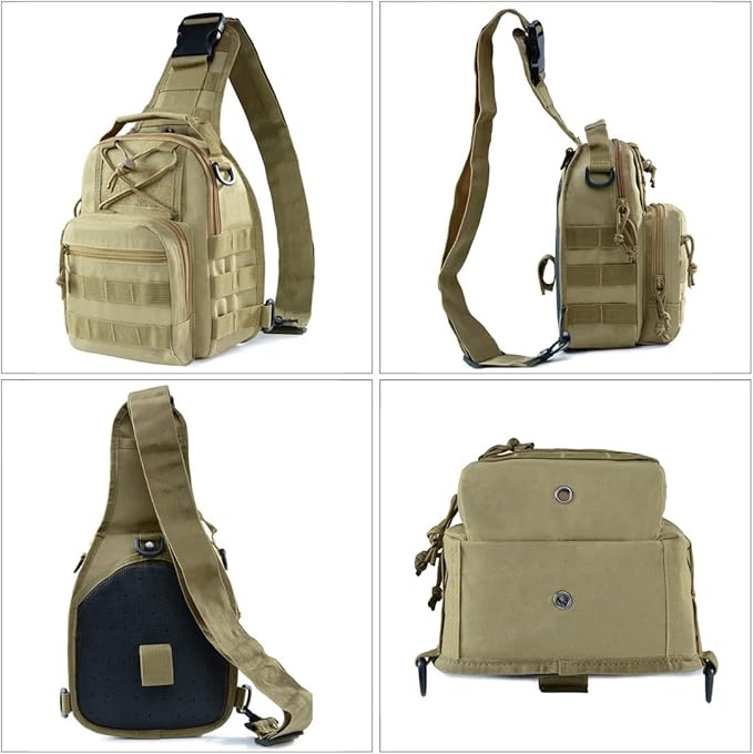 Tactical Sling Bag Pack Military Rover Shoulder Sling Backpack EDC Molle Assault Range Bag (Mud Color)