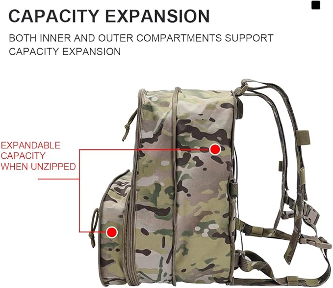 SINAIRSOFT Tactical Expandable Backpack Tactical Hydration Backpack Tactical MOLLE Flatpack D3 Carrier for Vest &amp Chest Rig (DE)