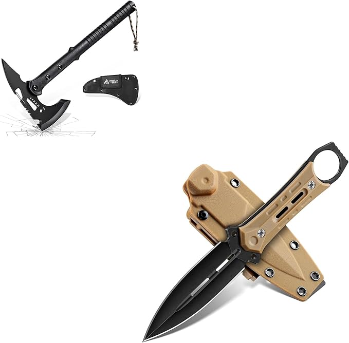 Freelander D2 Steel Survival Knife Bundle with Sharp Outdoor Axe