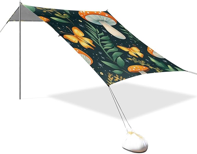 ALAZA Mushroom Butterfly Pattern Beach Tent Sun Shelter Portable Canopy Sunshade for Outdoor Camping Picnics Backyard Fun 10x9 ft