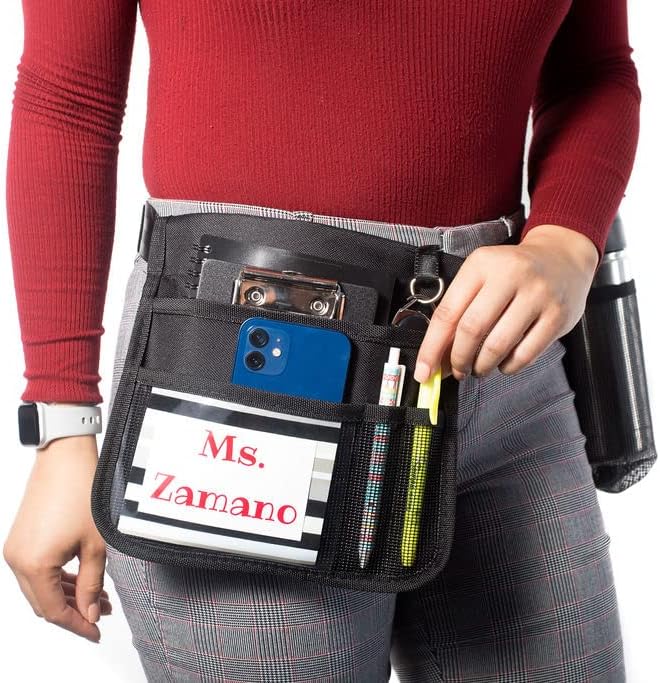 Mini Premium Hip Utility Pouch/Teachers &amp Mobile Workers /6 Pocket/Key/Badge Reel/Drink Pouch/ID Sleeve (Up to 44 Waist)
