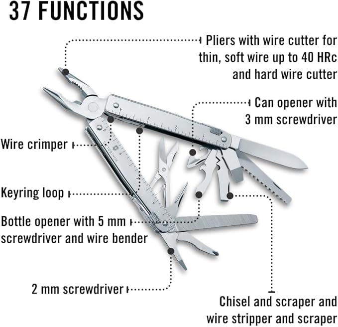 Victorinox Swiss Tool X Plus Ratchet Swiss Army Knife 35 Function Swiss Made Multi-Tool with Needle-nose pliers Wire Cutter Crate Opener and Large Blade - Silver