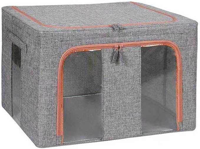 Foldable Large Storage Bin with LidInner Waterproof Film Closet Cube4 Thick Metal Frames 2Open Windows Zippers Container Organizer for Blanket BinQuiltClothesBooksLarge Cubes(66 L).