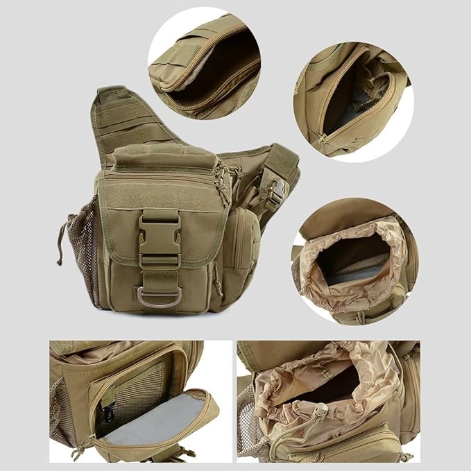 Outdoor Military Tactical Sling Pack Multi-functional Compact Tactical Messenger Shoulder Bag (CP)