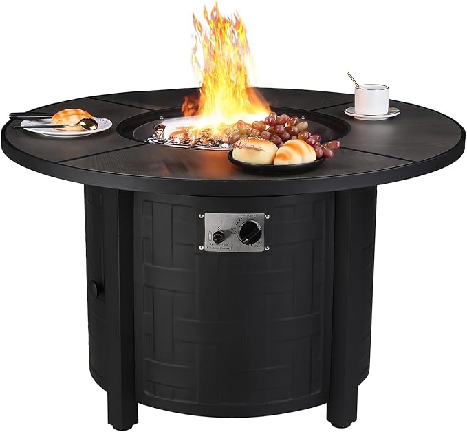 TLSUNNY 42in Propane Fire Pit Table 50000 BTU Auto-Ignition Outdoor Patio Fire Pit with Waterproof Cover Blue Fire Glass &amp Convertible Lid – CSA Certifiedfor Patio BalconyGarden