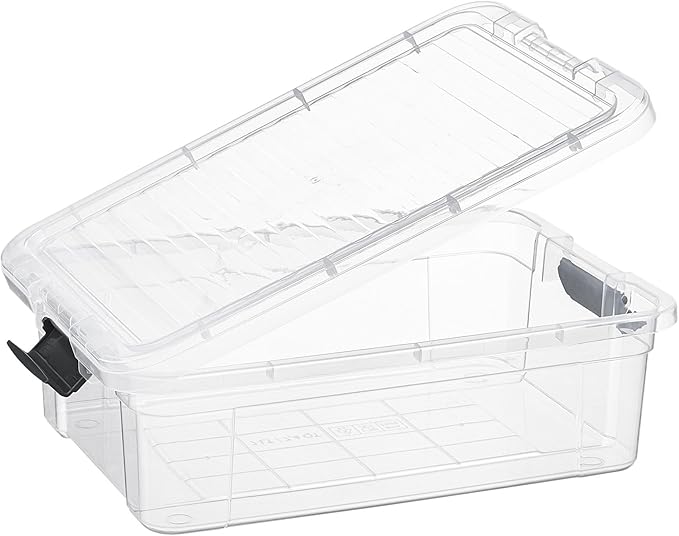 Superio Storage Bins with Lids- 4 Pack 7.4 Qt Clear Boxes for Organizing Stackable Plastic Containers- BPA Free Non-Toxic Odor Free Organizer for Home Office Dorm