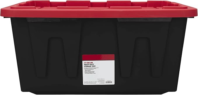 MioeDi 27 Gallon Stackable Snap Lid Plastic Storage Bin Container Black with Red Lid Set of 4 Black/Red
