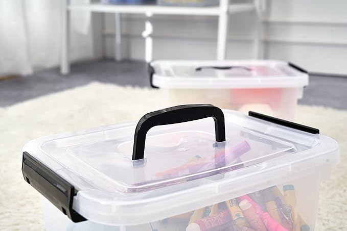 Clear Storage Latch Box/Bin 2-Pack Plastic Organizing Container with Handle and Lids (7 QT/16QT)