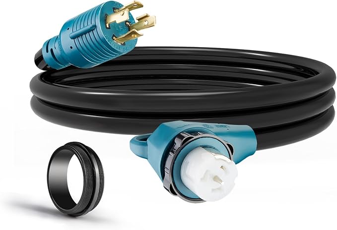 Generator Extension Cord 30A 4 Prong Locking Generator L14-30P Male to 50A Marine Shore Power SS2-50R Female with Locking Ring 125V/250VETL Listed (3FT)