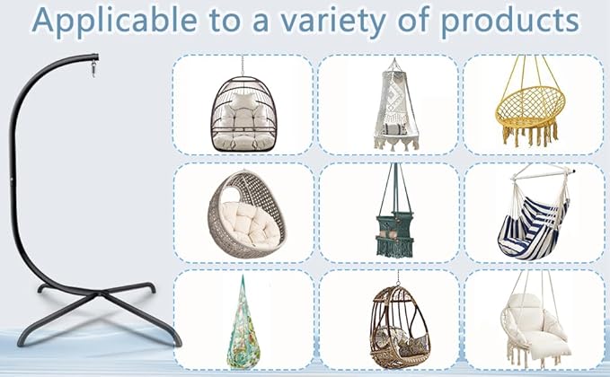 Elevon Hammock Chair Swing Stand Hanging C-Stand with Buckle and Spring Hook Heavy Duty Steel Hanging Hammock Max Load 350lbs Hammock Stand Only Outdoor Indoor Bedroom Patio Garden Balcony - Black