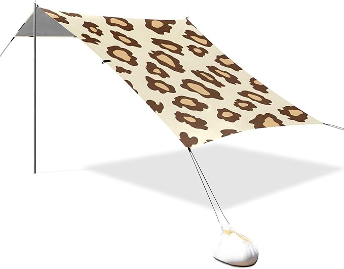 ALAZA Off White Cheetah Leopard Print Beach Tent Sun Shelter UPF50+ Protection Beach Shade Canopy w/ 4 Sandbags for Outdoor Camping Fishing Backyard Fun Picnic 10x9 ft