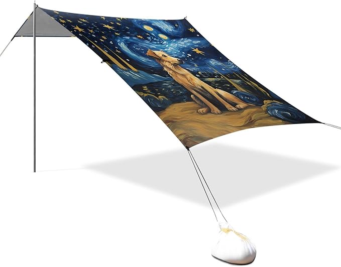 ALAZA Dog Starry Sky Art Beach Tent Sun Shelter UPF50+ Protection Beach Shade Canopy w/ 4 Sandbags for Outdoor Camping Fishing Backyard Fun Picnic 10x9 ft