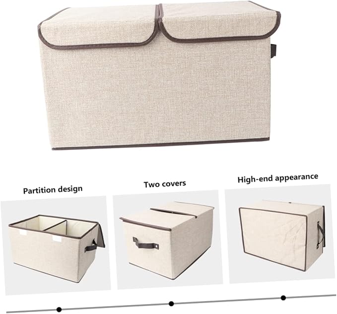 Luxshiny Large Storage Basket Lid with Handles Cotton Linen Storage Box Double Lids