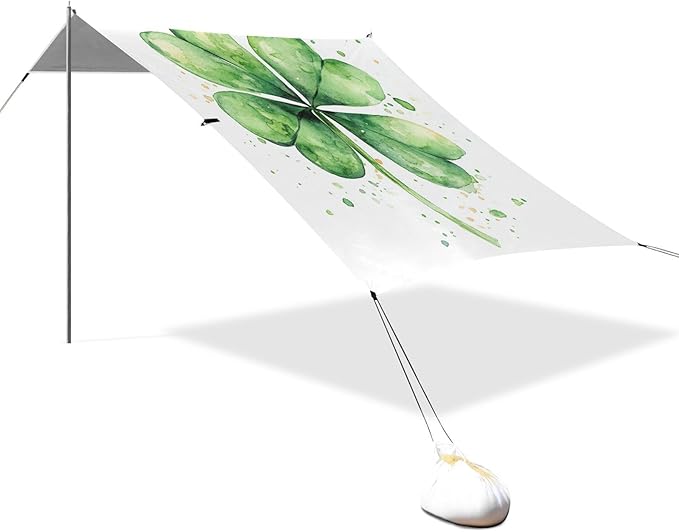 ALAZA Watercolor Green Clover Saint Patrick Holiday Beach Tent Sun Shelter Portable Canopy Sunshade for Outdoor Camping Picnics Backyard Fun 10x9 ft