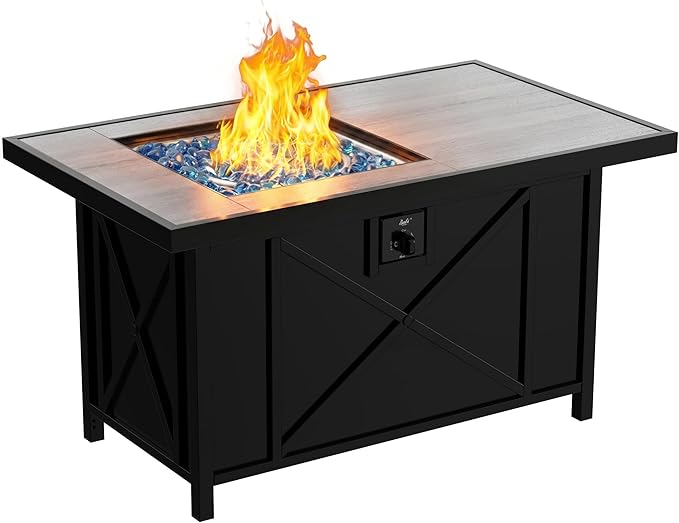 BALI OUTDOORS 42 inch 50000 BTU Rectangular Propane Gas Fire Pit Table with Fire Glass and Table Lid Fire Pits Outdoor for Garden Patio Backyard