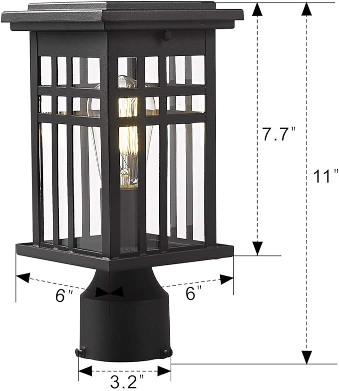 zeyu Exterior Post Light Outdoor Pole Lantern Pillar Light Fixture with Clear Glass Shade and Black Finish 20068-P BK