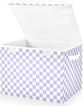 Light Purple Checkerboard Storage Baskets Lidded Bin Foldable Storage Boxes Cubes Lids with 2 Handles for Organizing Closet Home Office