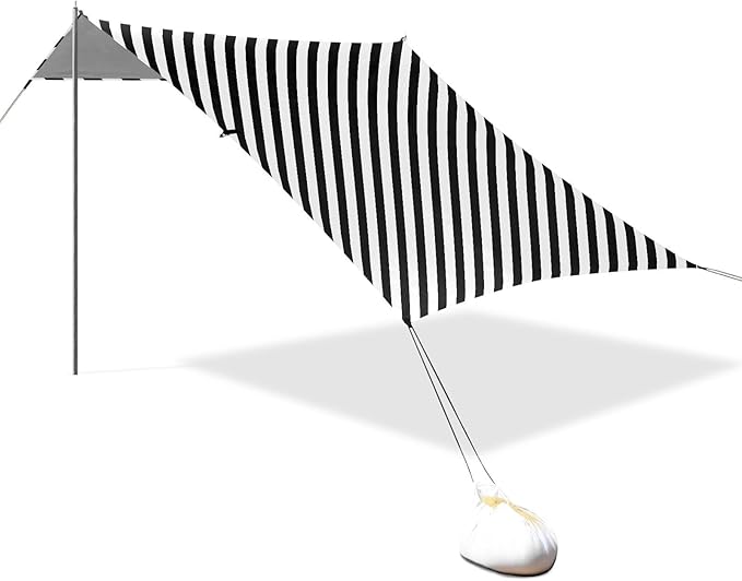ALAZA Slanted Stripe Beach Tent Sun Shelter UPF50+ Protection Beach Shade Canopy w/ 4 Sandbags for Outdoor Camping Fishing Backyard Fun Picnic 10x9 ft