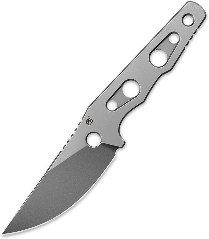 Petrified fish PFE18 Bison L 3.03 Fixed Blade Knife N690 Steel Skeleton Personalized Knife Stonewashed Blade for EDC (White Stonewashed)