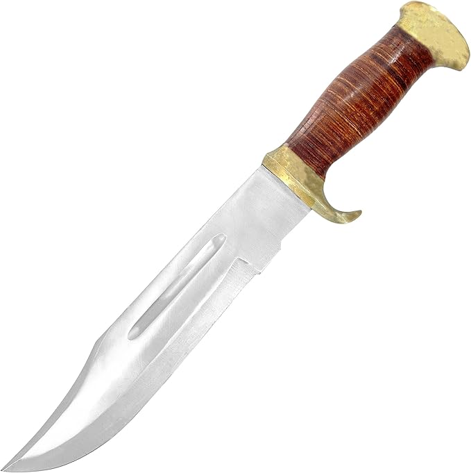 MedievalDepot Persian Blood Hunting Bowie Knife | 440 Stainless Steel | Leather Handle | Brass Accents | Sheath Included