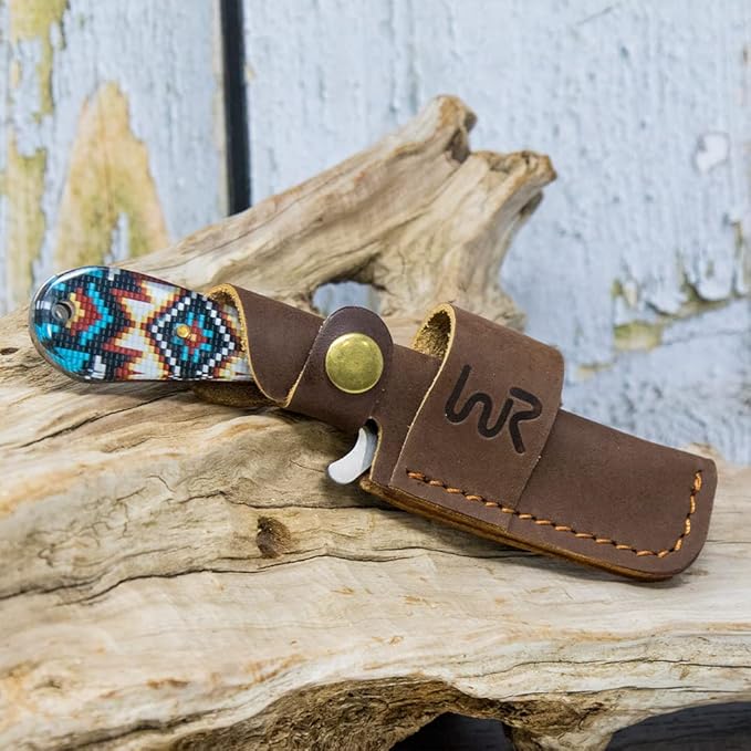 WHISKEY BENT HAT CO. Bullcutter 2 Fixed Blade Knife 440C Stainless Steel 3 Blade w/Leather Sheath (Southwest Sand)