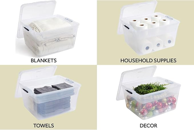 Rubbermaid Cleverstore 74 Qt Clear Storage Bins with Lids and Nesting Tray 4-Pack Stackable BPA-Free Made in USA