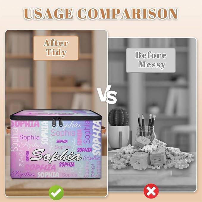 Custom Storage Bins with Zipper Lid Personalized Pink Purple Fabric Lidded Storage Baskets Boxes Foldable Cubes Clothes Organizer Container