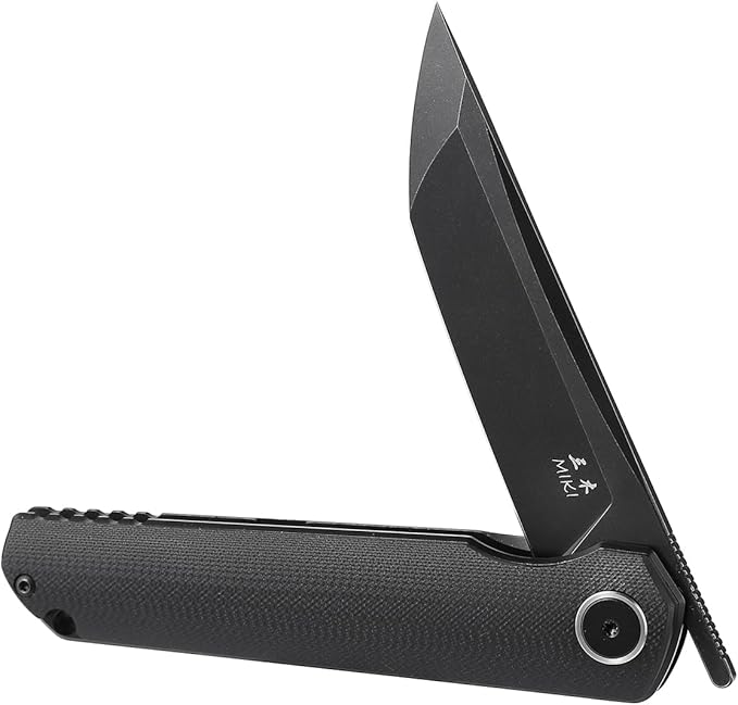 Miki Pocket Samurai Folding Knife G10 Handle Tanto w/ D2 Plain Blade Outdoor Camping Hiking Knife Fishing And Everyday Carry nique Tool Gift for EDC Men Women (Black-B)