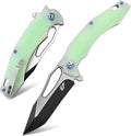 Eafengrow EF915 Folding Knife D2 Steel Blade with Black-Oxide Coating G10 Handle with Ball Bearing Safe Open Flipper KnifeLocking Liner and Pocketclip for Camping Work (Jade)