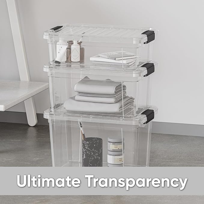 Superio Clear Storage Boxes with Lids 26 Quart Plastic Container Bins for Organizing Stackable Crates BPA Free Non Toxic Odor Free Organizers for Home Office and Dorm 6 Pack