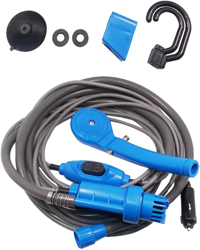 12v Camping Shower Pump Kit Portable Outdoor Shower Set Power Cable for Car/Travel