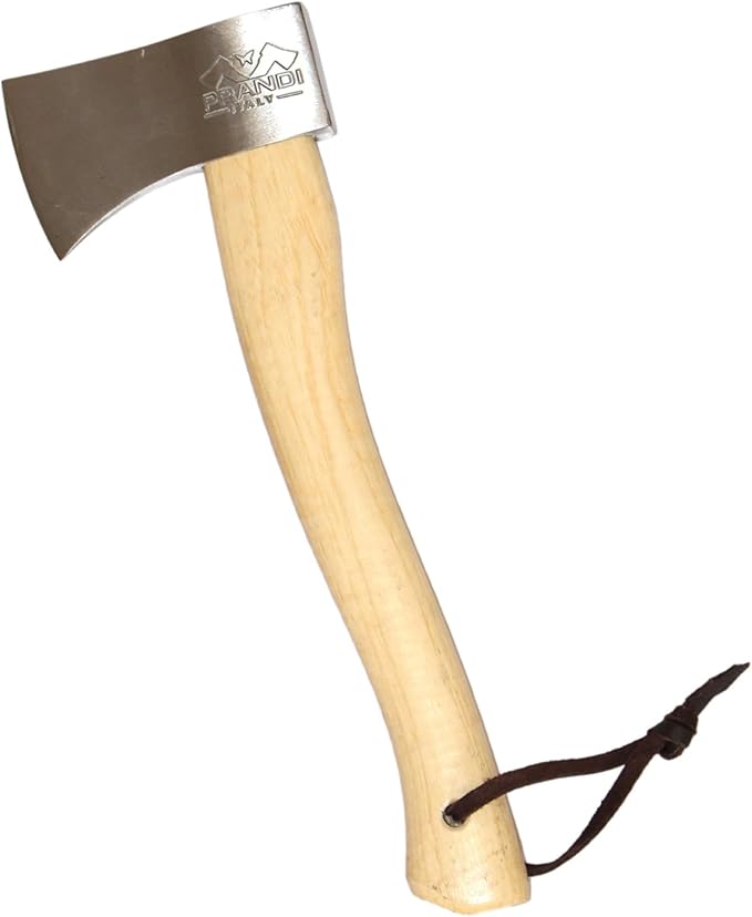 Prandi Yankee Hatchet 1.32lb Head - Hickory Handle 14.97in with Leather String - Ideal for Camping Travel and Bushcraft - Made in Italy