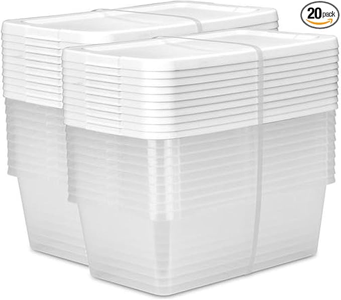 20-Pack Clear 6-Quart Plastic Storage Containers with Snap-Fit Lids – StackableDurable Organizers for HomeKitchenOfficeShoe Closets &amp Cabinet Shelves