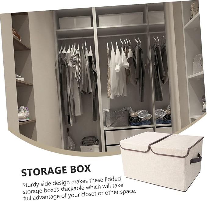 Levemolo Sturdy Space-saving Storage Basket Linen Cotton Storage Box Lid for Home Office Tidy