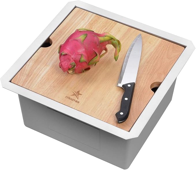 STARSTAR Workstation Ledge Undermount Single Bowl 304 Stainless Steel Kitchen Sink With Grid Cutting Board (15 x 15)