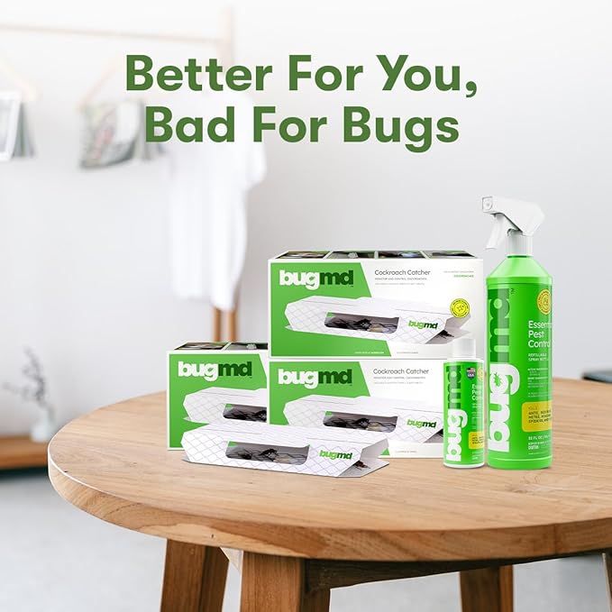 BugMD Cockroach Catcher (3 Pack) BugMD Essential Pest Control Concentrate (1 Pack) and Spray Bottle 32 oz (1 Pack) Bundle