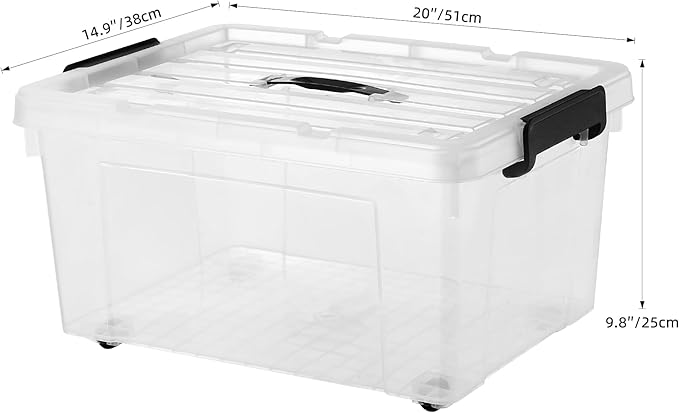 2 Packs 63 Quarts Heavy Duty Storage Bins with Wheels Lids Plastic Storage Containers - Locking Lid Stackable Clear Bins for Garage/Closet Crush-Proof (2 2 Pack 63 Qt. with Wheels)
