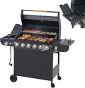 6-Burner Propane Gas BBQ Grill with Side Burner 72000 BTU Stainless Steel Barbecue Grill with Cast Iron Grates and Side Table for Outdoor Cooking Kitchen Patio