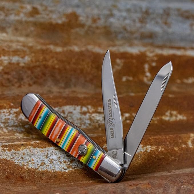 WHISKEY BENT HAT CO. Traditional Trapper Folding Pocket Knife 4.125 Closed Length 440C Stainless Steel Blades (Serape Sunrise)