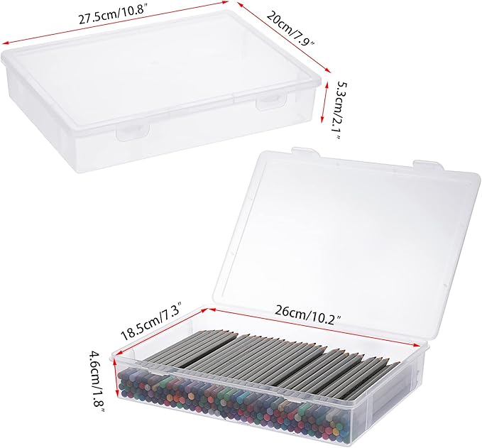 BTSKY Clear Plastic Storage Box with Flap Lid Multipurpose Craft Organizers and Storage Box Art Supply Storage Organizer Plastic Sewing Box for Beads Pencils Notebooks 2 Pack Medium