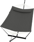 2 Person Double Hammock with Stand &amp Pillow 450 LBS Heavy Duty Outdoor Hammock with Balance Rope for Patio Backyard Poolside