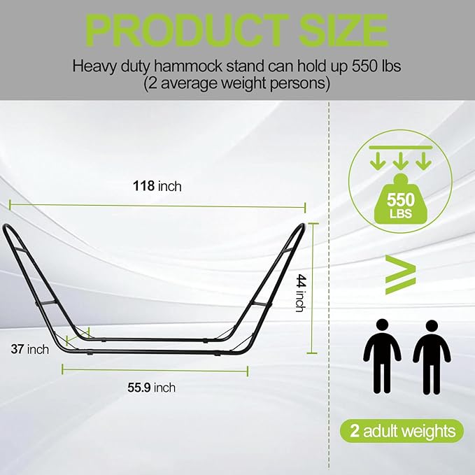 Double Heavy Duty Steel Hammock Stand Only 550 Pound Capacity Portable Easy Assembly Adjustable for Indoor Yard Camping or Outdoor Patio LBS(Black)