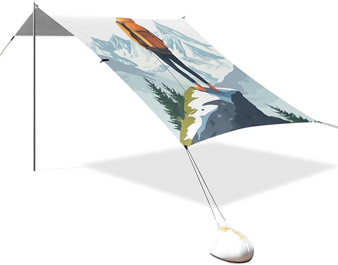 ALAZA Man Mountain Travel Beach Tent Sun Shelter UPF50+ Protection Beach Shade Canopy w/ 4 Sandbags for Outdoor Camping Fishing Backyard Fun Picnic 10x9 ft