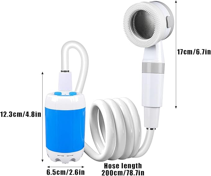 Portable Camping Shower 5000mah Battery Outdoor Camping Shower Pump Echargeable Shower Tool for Pumping Water from Bucket for Outdoor Camping Traveling Pet Bathing Car Washing