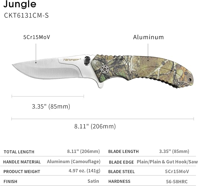 TONIFE Multi-Purpose Folding Knife with Interchangeable Blades 5Cr15MoV Steel Aluminum Handle Camo Outdoor Survival Knife