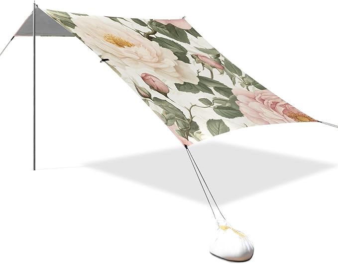 ALAZA Vintage Spring Rose Beach Tent Sun Shelter Portable Canopy Sunshade for Outdoor Camping Picnics Backyard Fun 10x9 ft