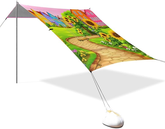 Beach Canopy with Windproof Ropes &amp Sandbags Beach Tent Sun Shade Sun Shelter for Camping Trips Fishing Backyard Fun or Picnics Landscape