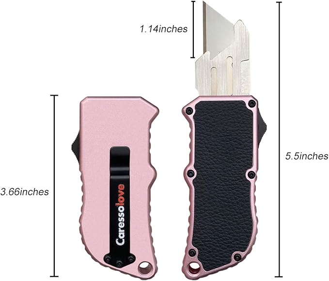 Caressolove Automatic Utility Knife Razor Blades Pocket Knife Box Cutters Retractable Heavy Duty Premium Safety Push Button Knife with 5PCS Blades (Rose gold)